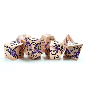 Metal Dragon Bronze with Purple Dragon - Metal RPG Dice - Epic Dwarf Dice